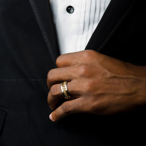 Centre Shot Perspective of Model wearing the El Cubano Amarillo Cuban Link Ring | Custom Made Wedding Bands | Modern Gem Jewelry | Saratti