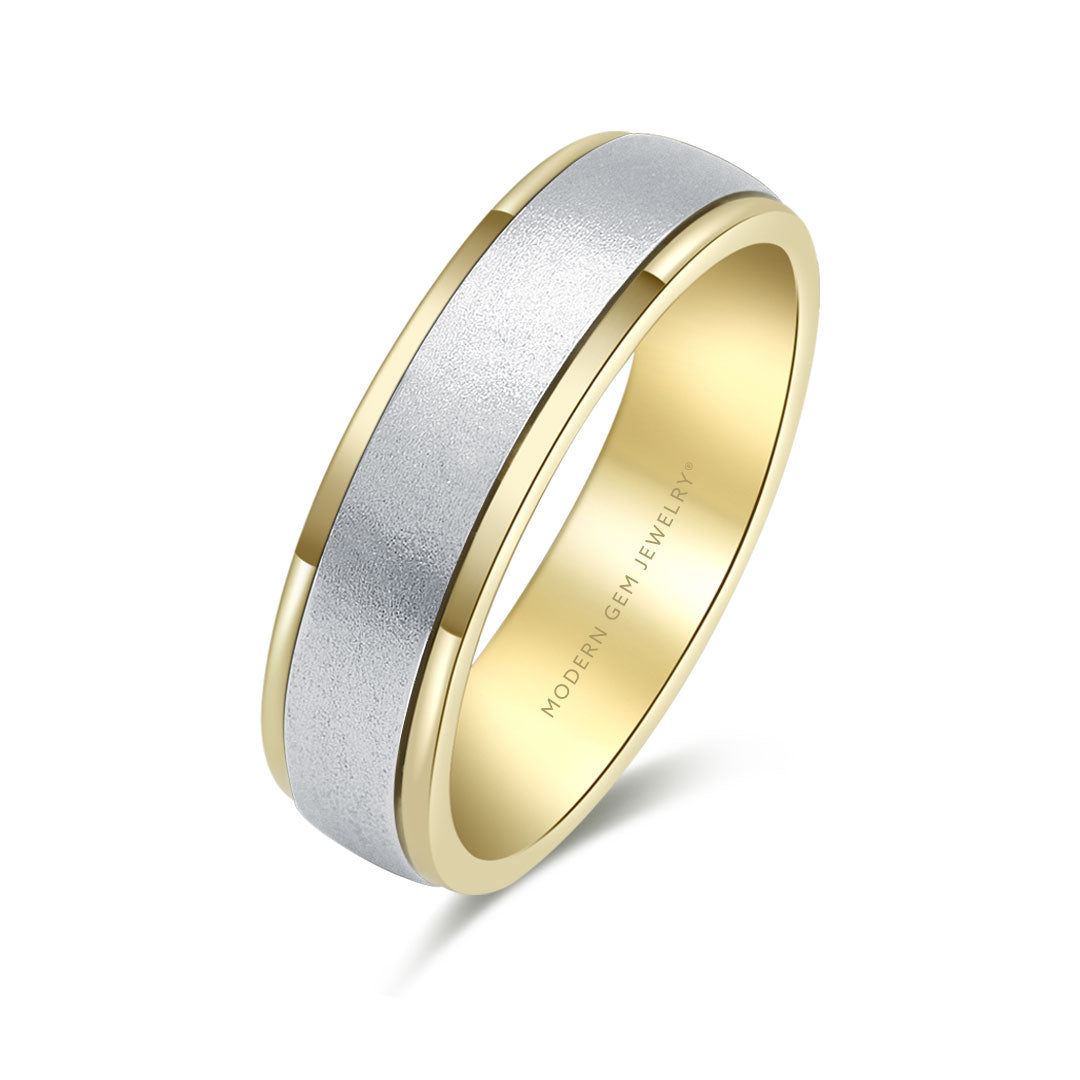 Two Tone Mens Wedding Band Yellow White Modern Gem Jewelry