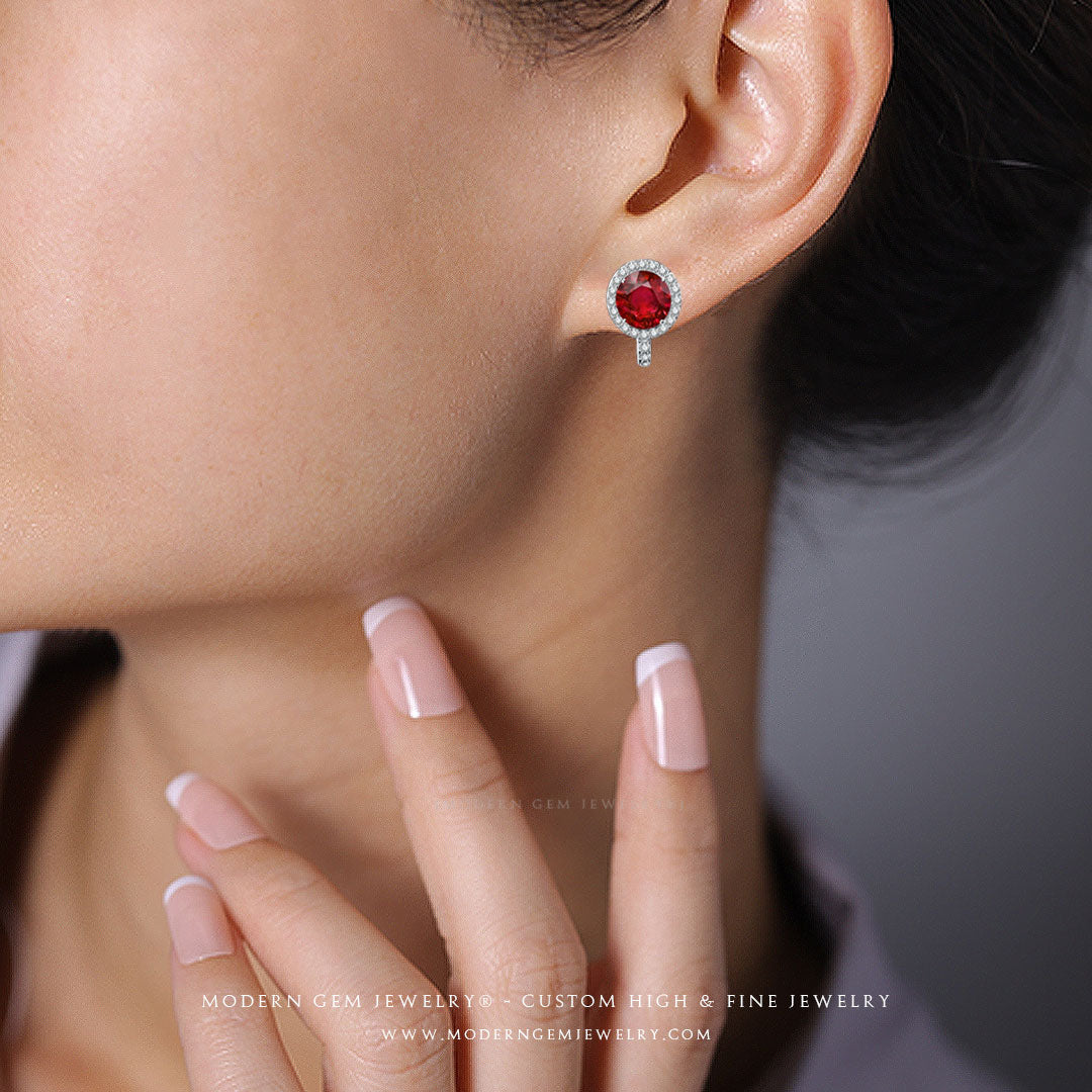 Ruby Hoop Earrings In 18K White Gold | Custom Earrings | Modern Gem Jewelry