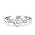 Four prong 18K White Gold Natural round diamond engagement ring with ribbon motif