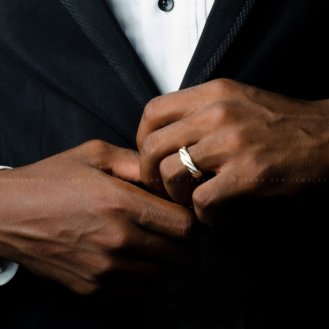 Mens Two Tone Wedding Bands Comfort Fit 6mm | Custom Made Men Jewelry | Modern Gem Jewelry | Saratti