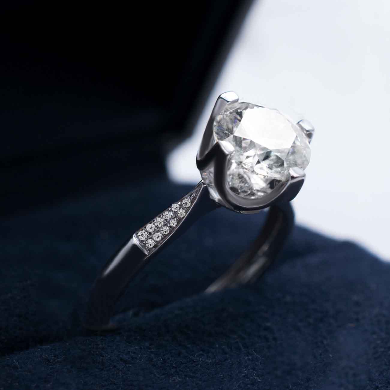 Incredible Cece Vintage Inspired Round Moissanite Ring in White Gold | Modern Gem Jewelry | Saratti