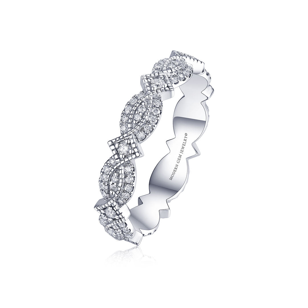 Art Deco Wedding Band with Pave Set Diamonds in White Gold | Modern Gem Jewelry | Saratti 