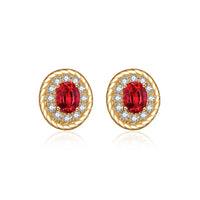 Natural Ruby Earrings & Diamonds Halo In Yellow Gold