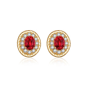 Natural Ruby Earrings & Diamonds Halo In Yellow Gold | Custom Earrings | Modern Gem Jewelry