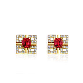 Vintage Ruby Earrings In Yellow Gold | Custom Earrings| Modern Gem Jewelry
