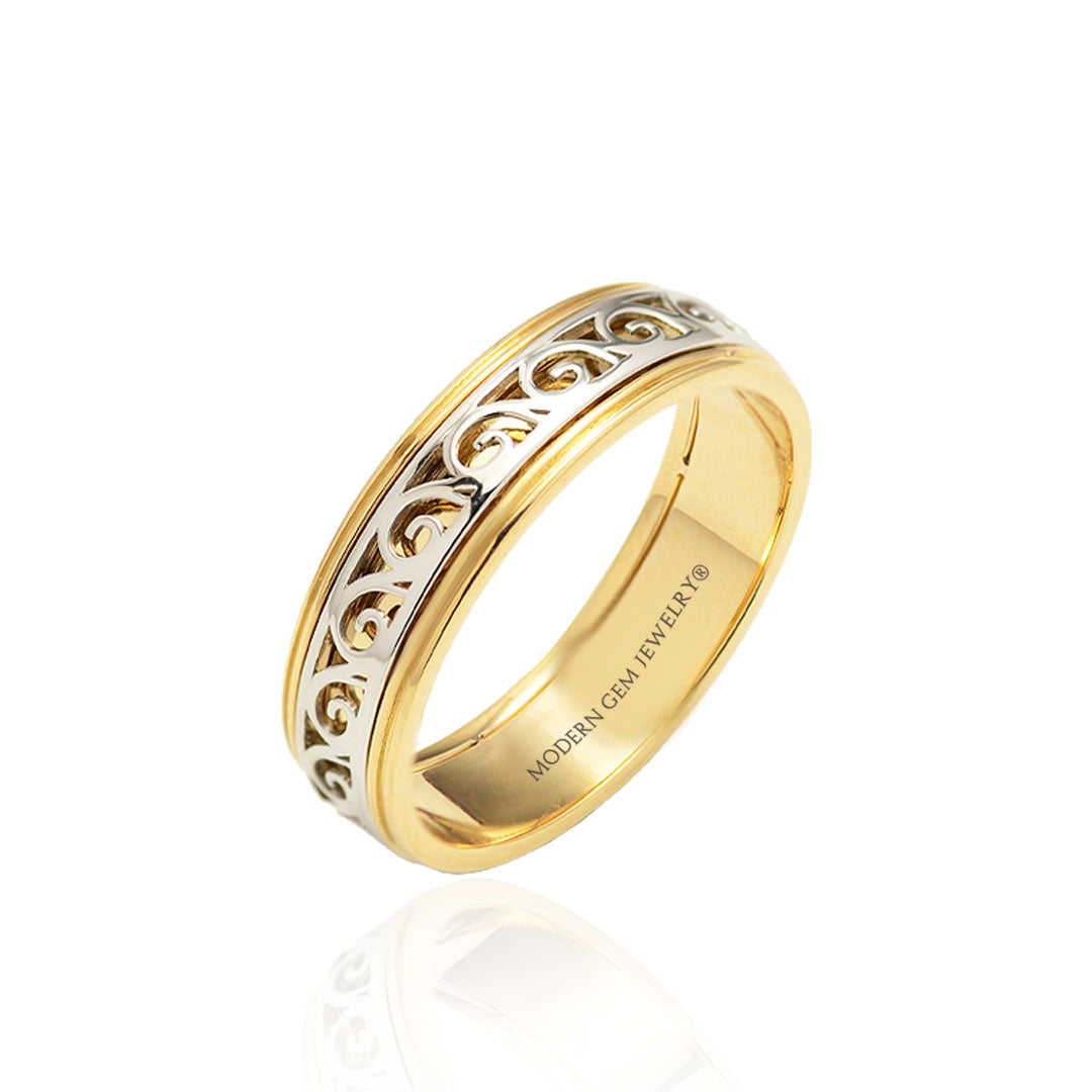 Vintage Mens Wedding Band In Yellow Gold| Custom Engagement Ring | Modern Gem Jewelry | Saratti