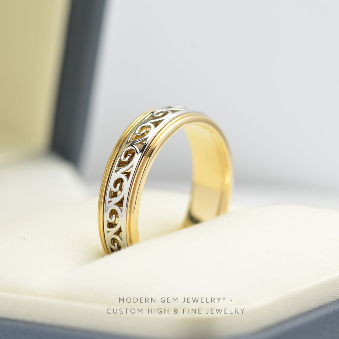 Vintage Mens Wedding Band In Yellow Gold| Custom Engagement Ring | Modern Gem Jewelry | Saratti