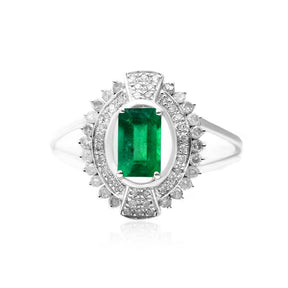 Emerald Cocktail Ring with Diamonds in 18K White Gold | Estate Inspired Ring | Modern Gem Jewelry