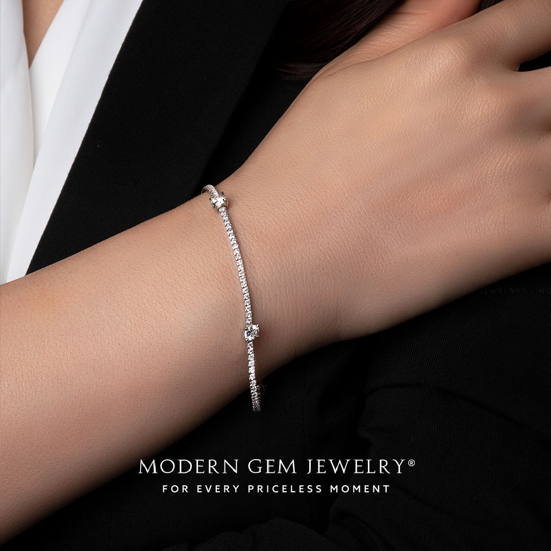 Tennis Bracelet for Her with Moissanite 18K White Gold Bracelet | Modern Gem Jewelry 