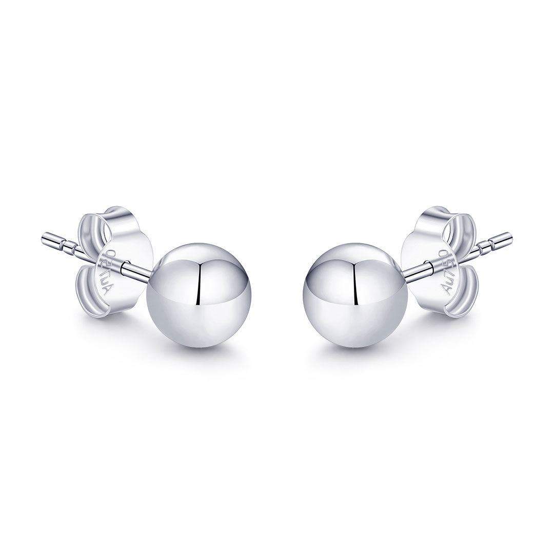 White Gold Ball Stud Earrings | Custom Earrings| Modern Gem Jewelry