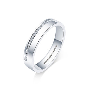 Thin Mens Wedding Band In White Gold | Custom Men Ring | Modern Gem Jewelry | Saratti 