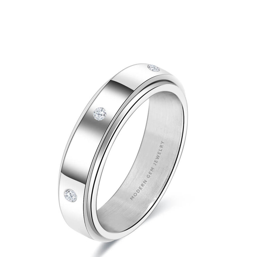 6mm Mens Wedding Band with Diamonds in White Gold | Modern Gem Jewelry | Saratti