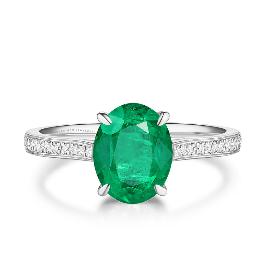 2 carat Emerald Ring in 18K White Gold  | Modern Gem Jewelry | Saratti 