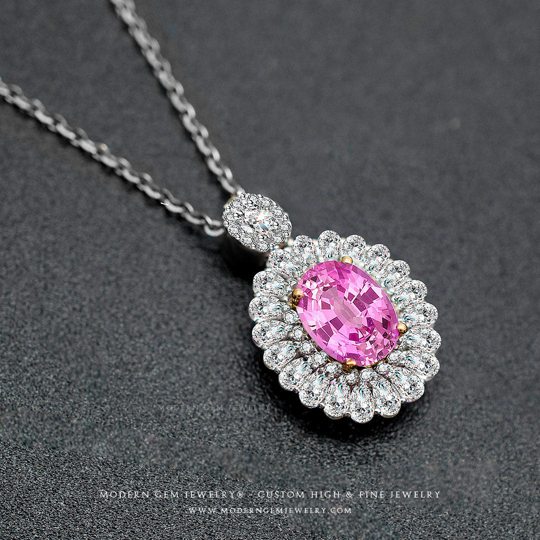Oval Pink Sapphire Necklace with Diamonds | Saratti
