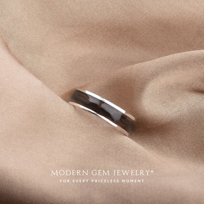 Enamel Ring with Wood Inspired Design in 18K White Gold  on Silk Sheets | Modern Gem Jewelry | Saratti 