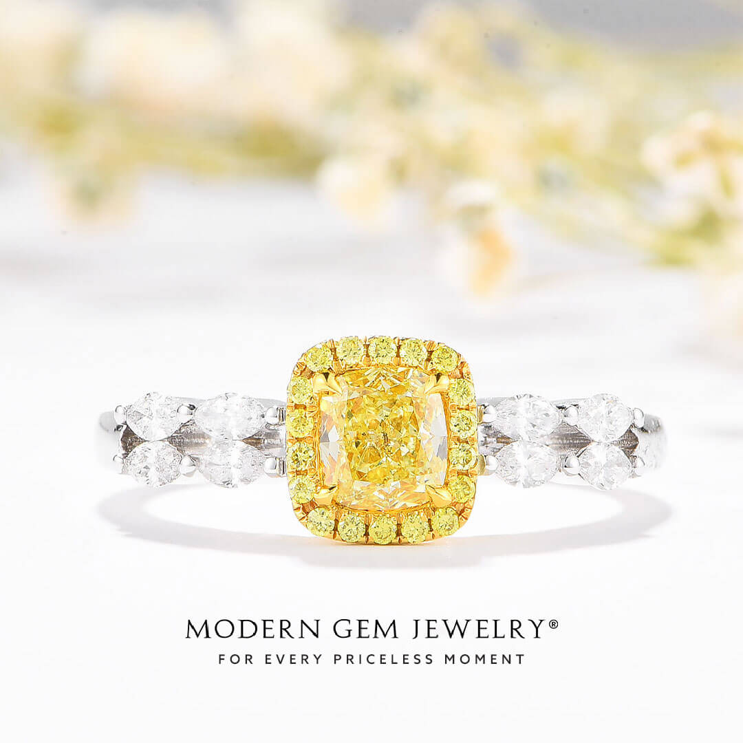 Wedding Rings Yellow Diamond Two Tone 18K White and Yellow Gold Promise Ring | Modern Gem Jewelry
