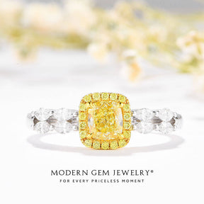 Wedding Rings Yellow Diamond Two Tone 18K White and Yellow Gold Promise Ring | Modern Gem Jewelry