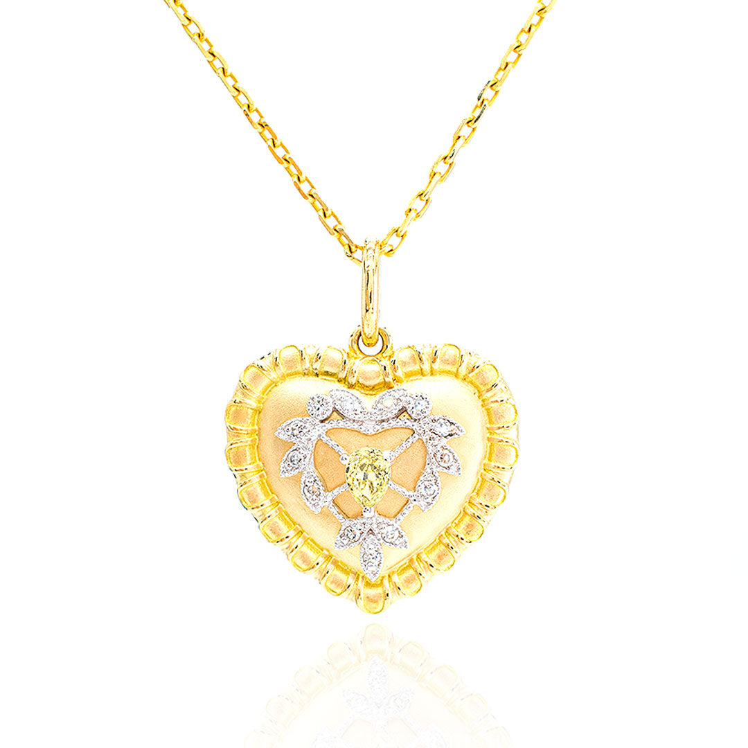 Yellow Diamond Fancy Yellow Pear Shape Vintage Inspired Necklace - Saratti