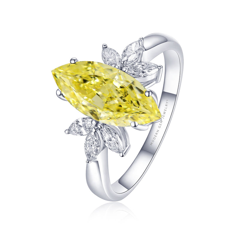 2 Carat Marquise Cut Flower Petal Fancy Yellow Diamond Ring  | Saratti