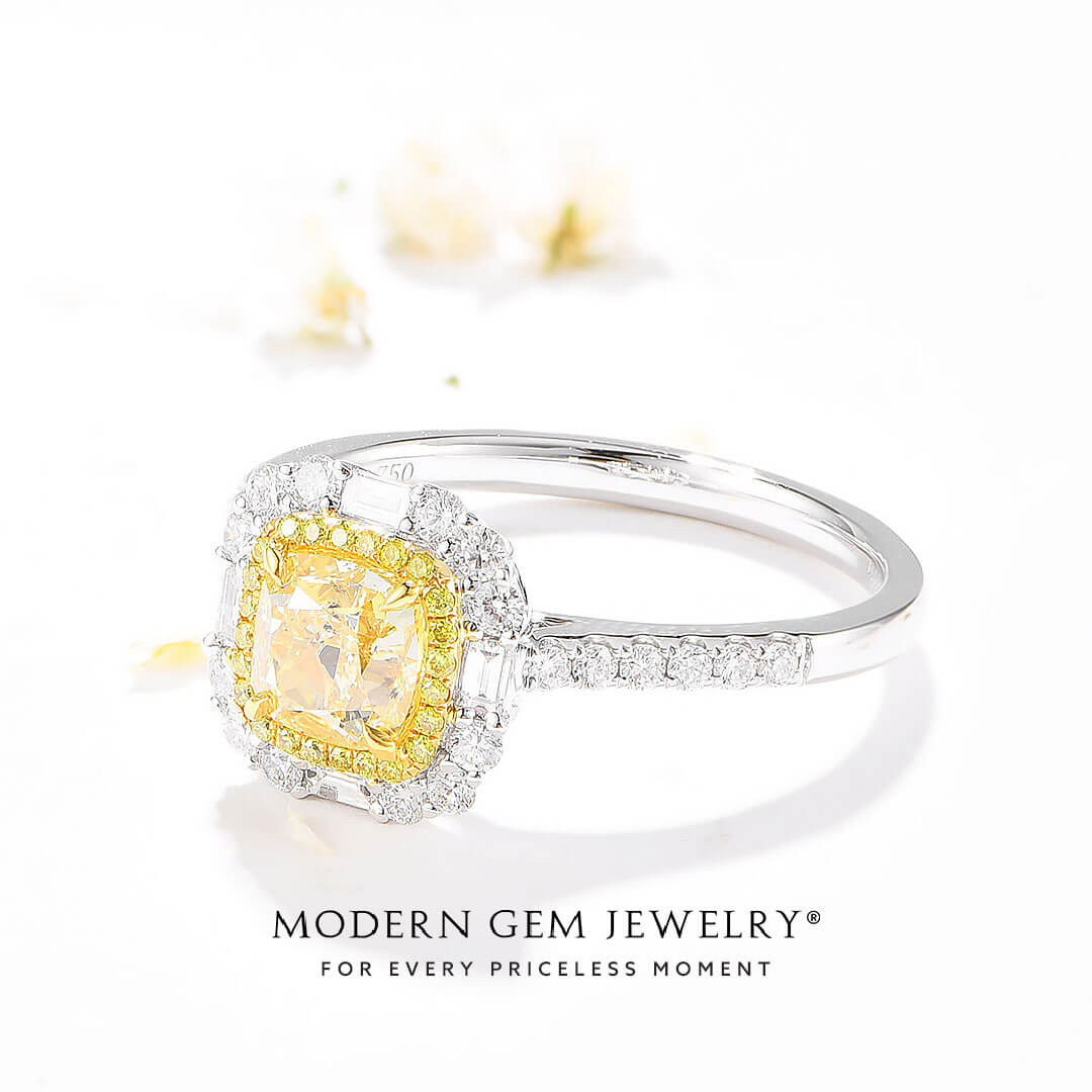 Yellow Diamond Ring Tiffany in White Gold | Modern Gem Jewelry