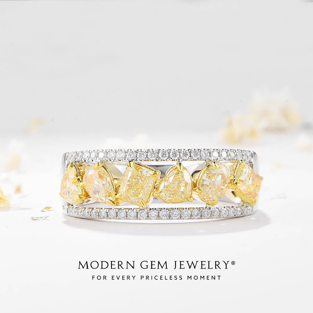 Yellow Diamond Eternity Ring in Two Tone | Modern Gem Jewelry