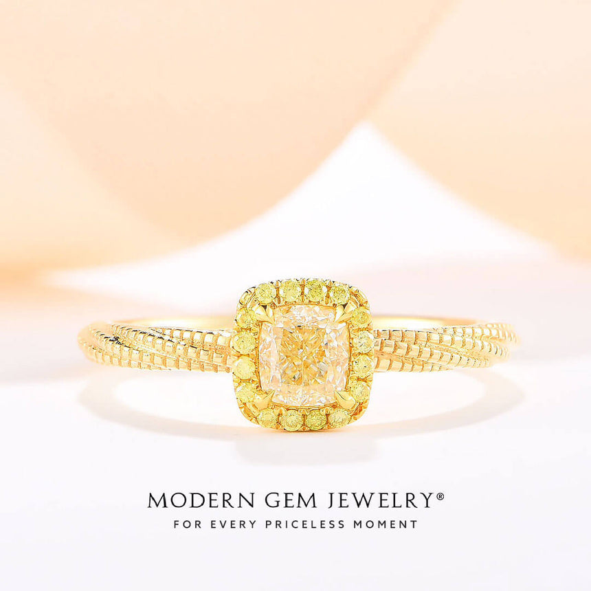 Round Fancy Yellow Diamond Halo on Fancy Yellow Diamond Engagement Ring 