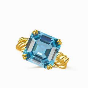 Blue Ring in 18K Yellow Gold with Aquamarine Center Stone | Modern Gem Jewelry | Saratti 