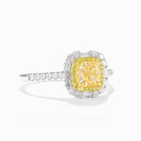 Cushion Fancy Yellow Diamond Halo Ring