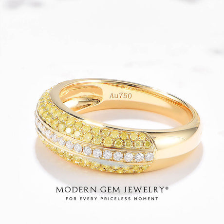 Yellow and Colorless Natural Diamond Art Deco Band