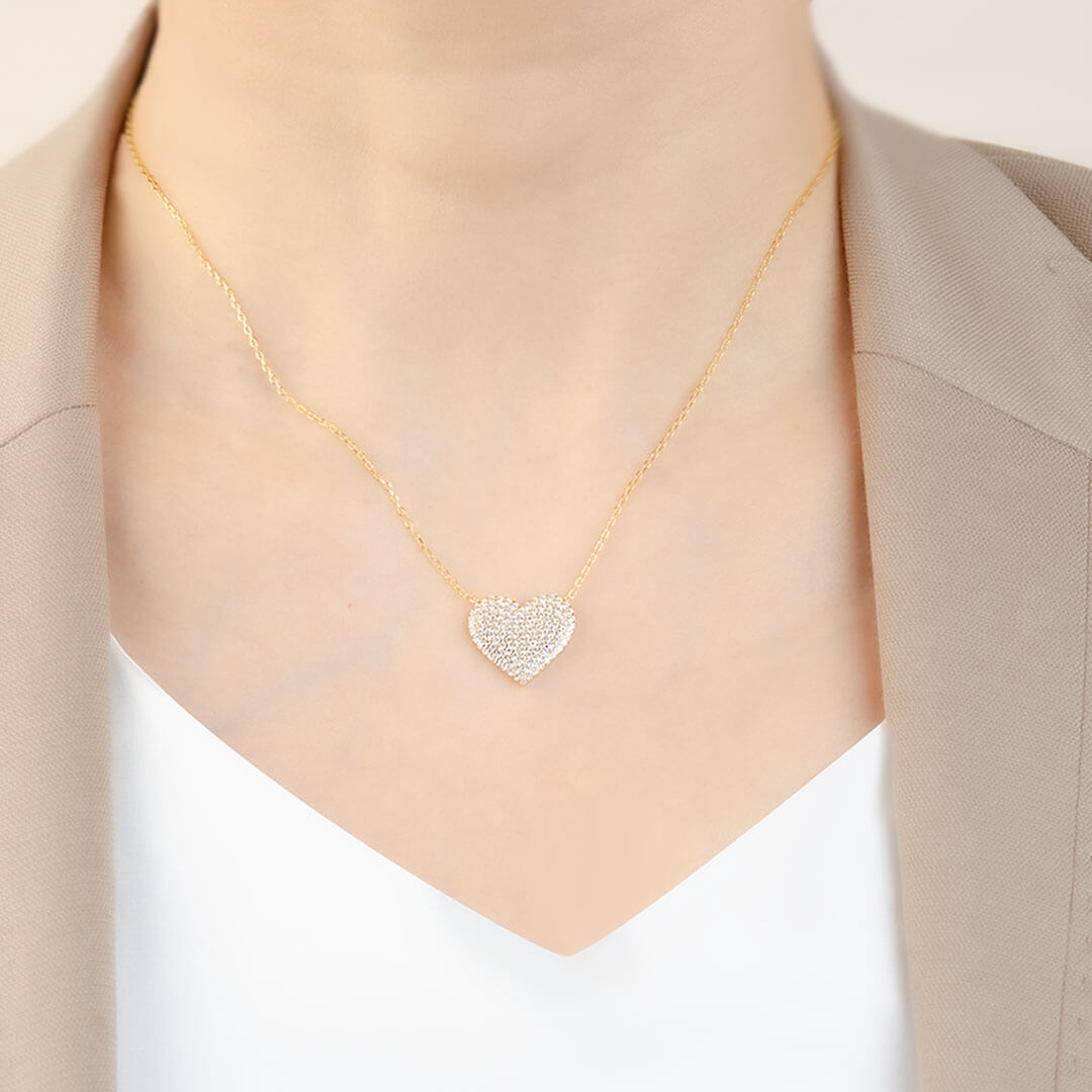 Charming Pavé Diamonds Love Necklace in Yellow Gold | Saratti
