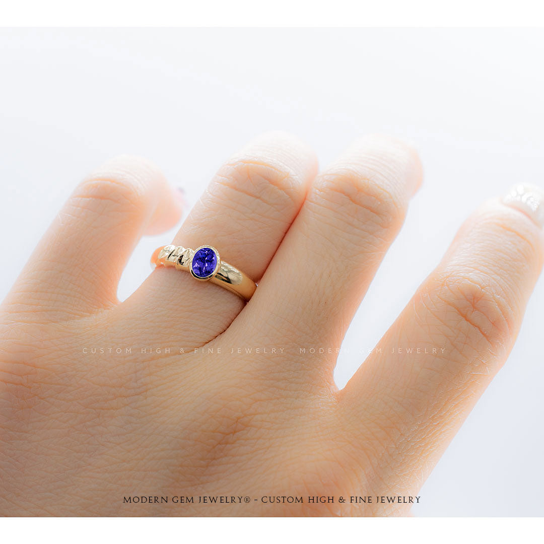 Tanzanite Ring Bezel Set In Yellow Gold | Custom Rings | Modern Gem Jewelry | Saratti