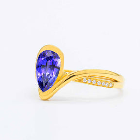 Blue Stone Ring Natural Tanzanite & Diamonds Tension Set | Custom Rings| Modern Gem Jewelry | Saratti