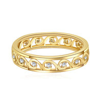 Art Nouveu Wedding Band with Diamonds Yellow Gold