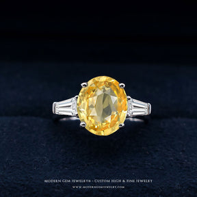 Timeless Yellow Sapphire Ring with Diamonds in 18K White Gold | Modern Gem Jewelry | Saratti