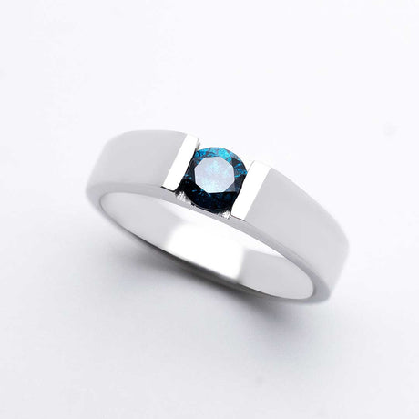 Blue Mens Wedding Band In White Gold| Custom Men Ring | Modern Gem Jewelry | Saratti 