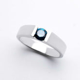 Blue Mens Wedding Band In White Gold| Custom Men Ring | Modern Gem Jewelry | Saratti 