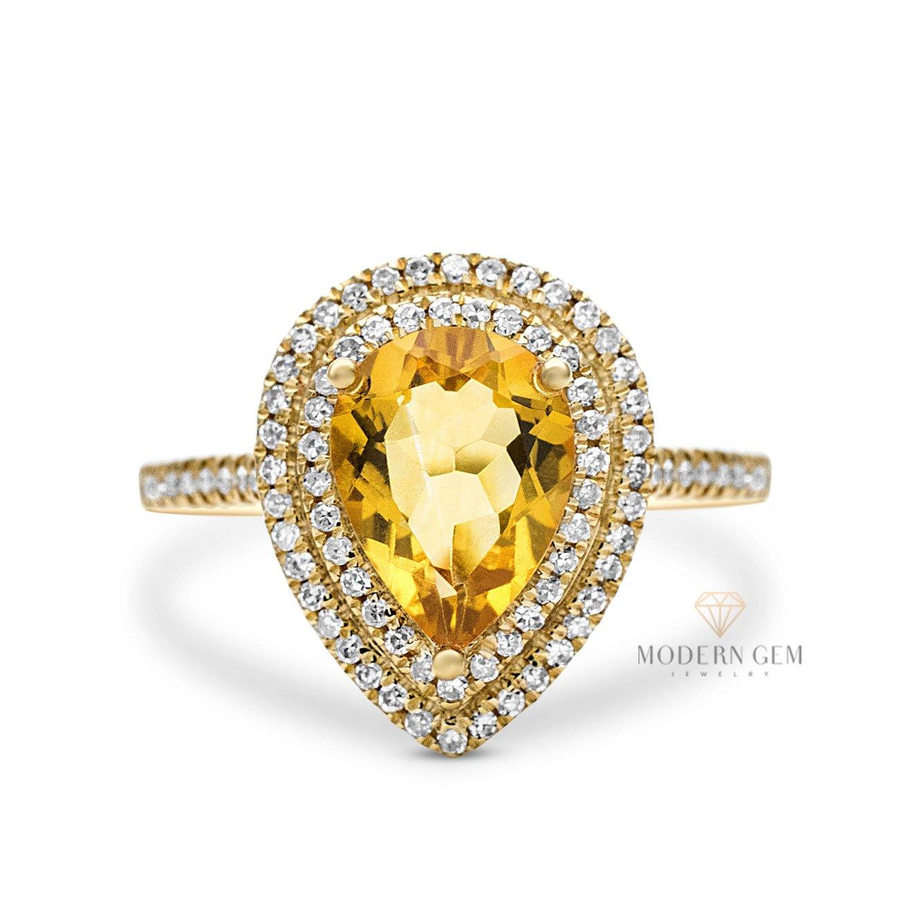 Citrine Ring in Pear Shape and Yellow Gold | Custom Engagement Ring | Modern Gem Jewelry | Saratti 