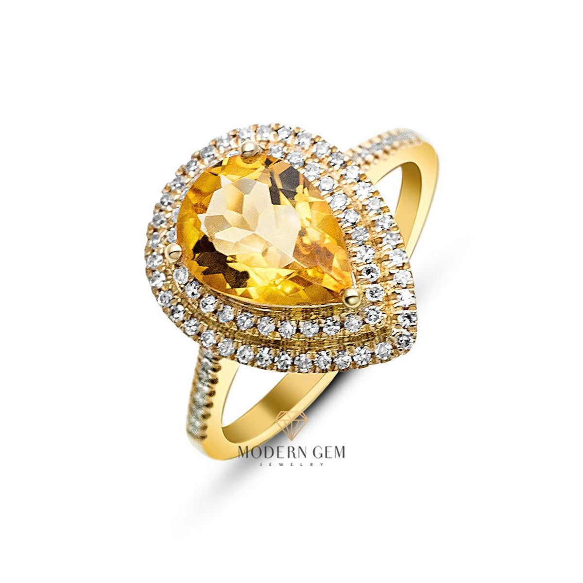 Citrine Ring in Pear Shape and Yellow Gold | Custom Engagement Ring | Modern Gem Jewelry | Saratti