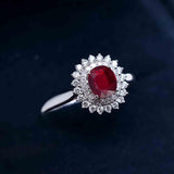 Ruby Ring For Women | Oval Ruby and Diamonds 18K White Gold Ring | Modern Gem Jewelry | Saratti 