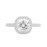 GAEL • Cushion Cut Moissanite Ring with Halo in White Gold
