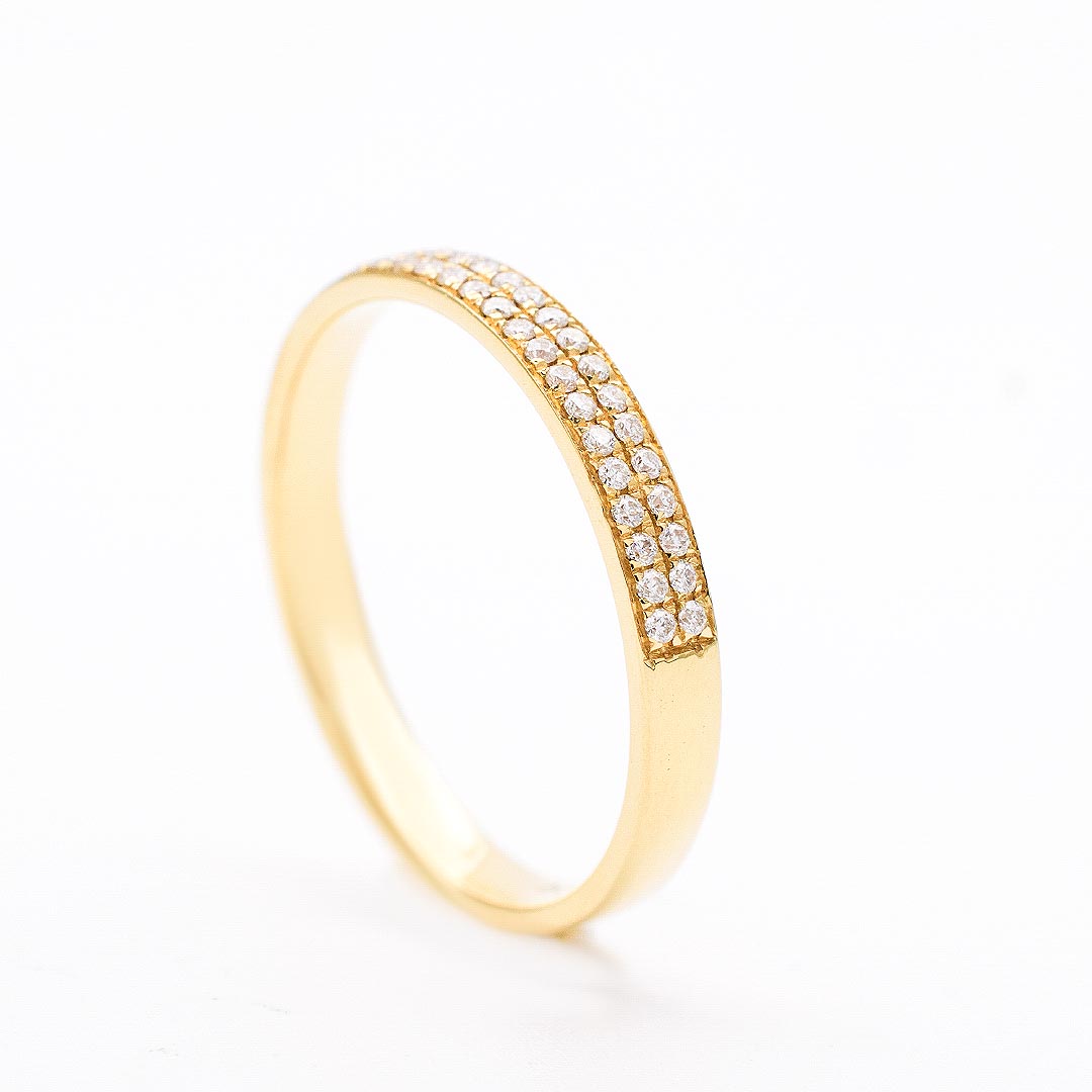 Upright Pave Set Diamond Eternity Band in Yellow Gold | Modern Gem Jewelry | Saratti 