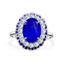 4 carats Oval Double Halo White Gold | Royal Blue Ring
