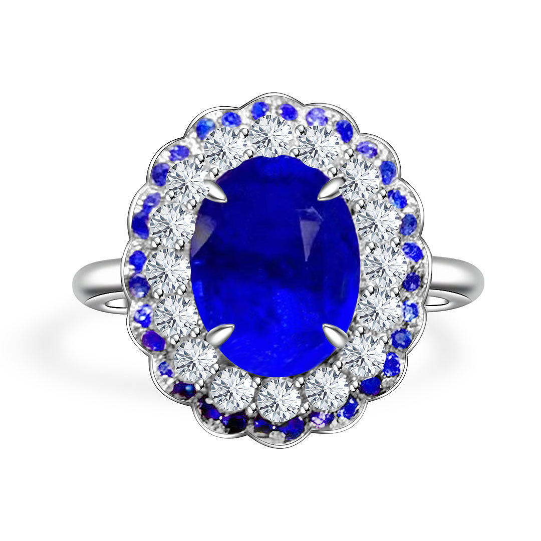 Elegant 3 Carats Royal Blue Sapphire and Diamonds Ring | Saratti