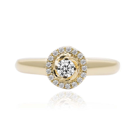 Minimalist 18K Yellow Gold Prong Set Round Diamond Engagement Ring 