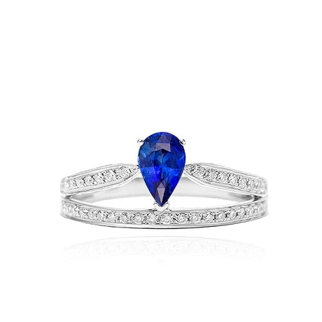 Classic Blue Natural Sapphire Diamond Split Shank Ring | Modern Gem Jewelry | Saratti