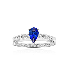 Classic Blue Natural Sapphire Diamond Split Shank Ring | Modern Gem Jewelry | Saratti