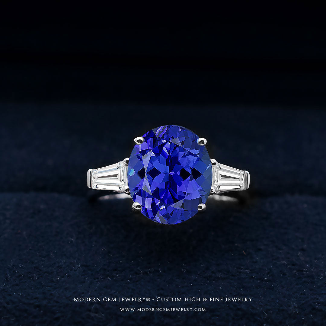 Tanzanite Three Stone Oval Ring Bluish Violet - Modern Gem Jewelry | Saratti